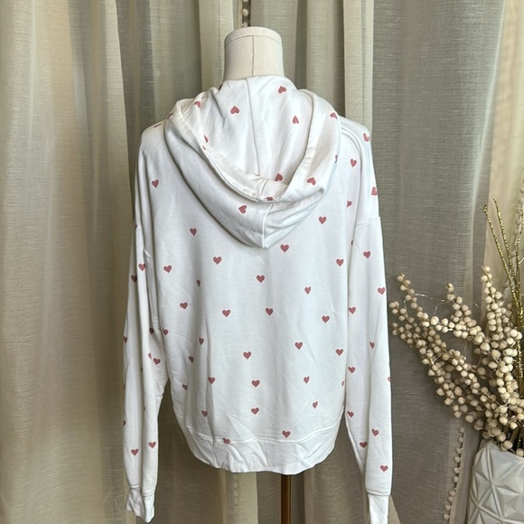 Marled Sz M Soft Cotton Hoodie Lounge sweater Cream with Hearts Love - Picture 4 of 9